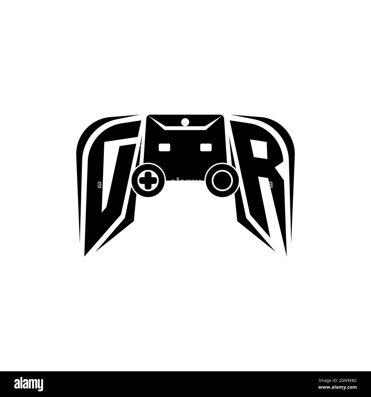 Logo DR Initial eSport. Modello vettoriale stile forma console di gioco Illustrazione Vettoriale
