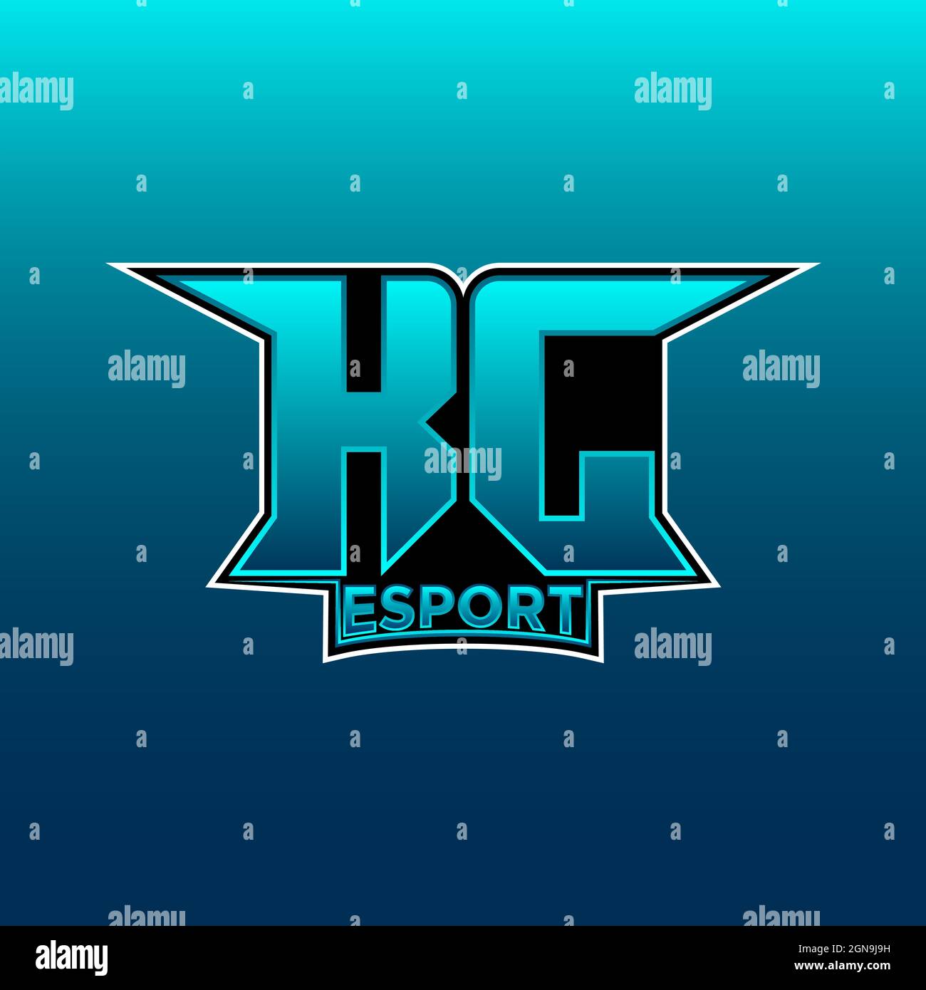 KJ Logo eSport Gaming Initial con modello vettoriale di design Blue Light Color Illustrazione Vettoriale