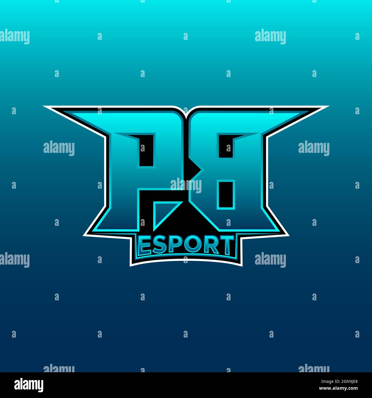 PB Logo eSport Gaming Initial con modello vettoriale di design Blue Light Color Illustrazione Vettoriale