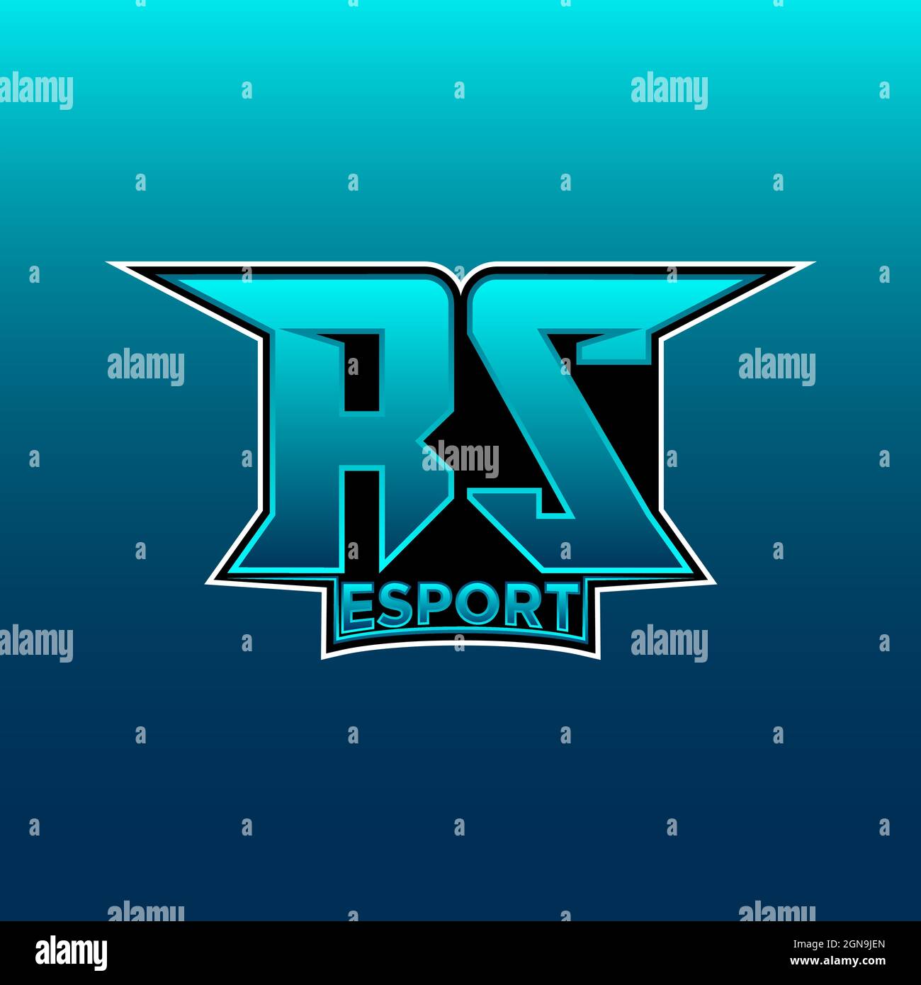 Logo RS eSport Gaming Initial con modello vettoriale di design color luce blu Illustrazione Vettoriale