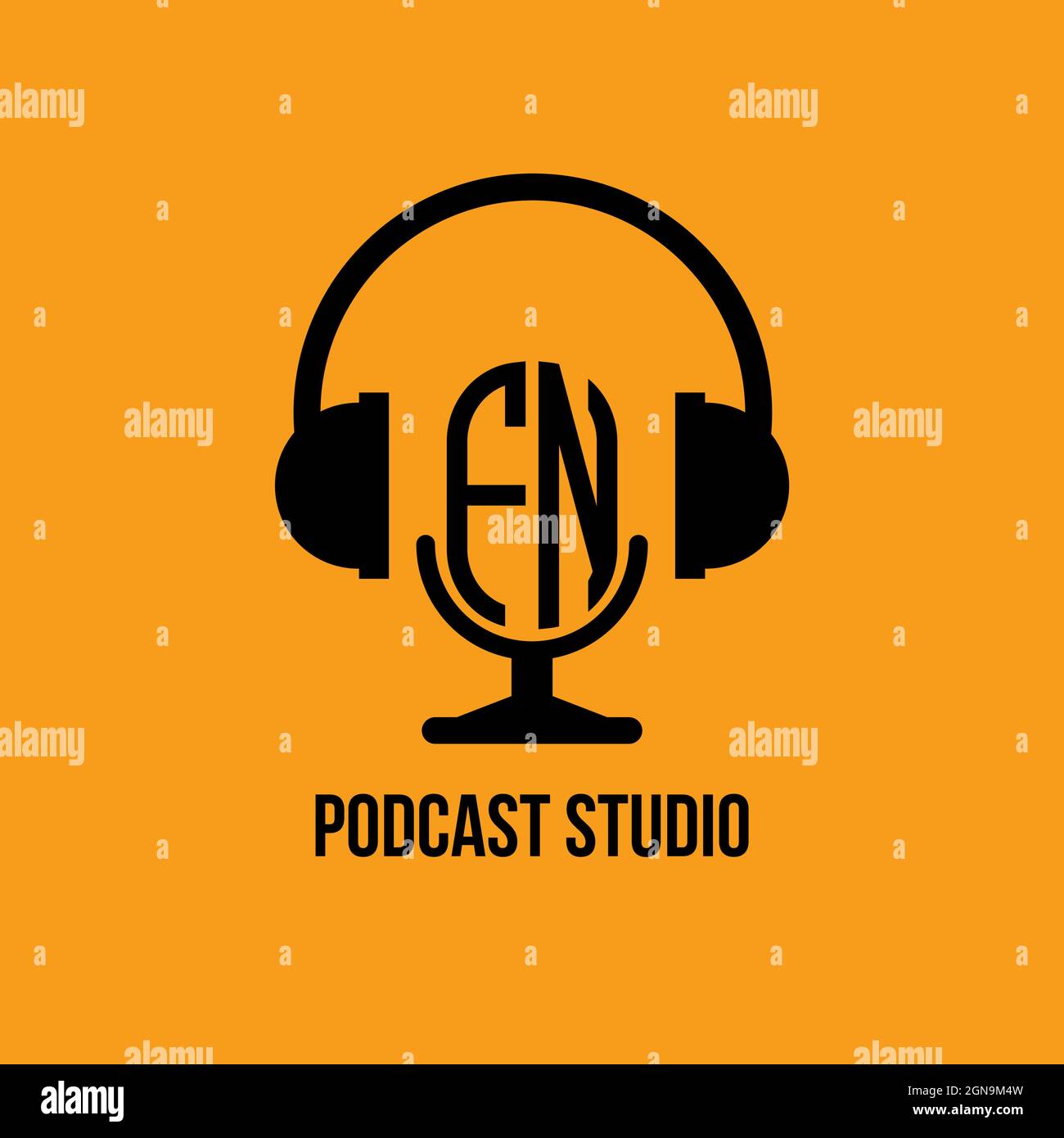 FN Monogram Logo Letter Headphone e Microphone Shape Style Vector, Logo Podcast Studio Illustrazione Vettoriale