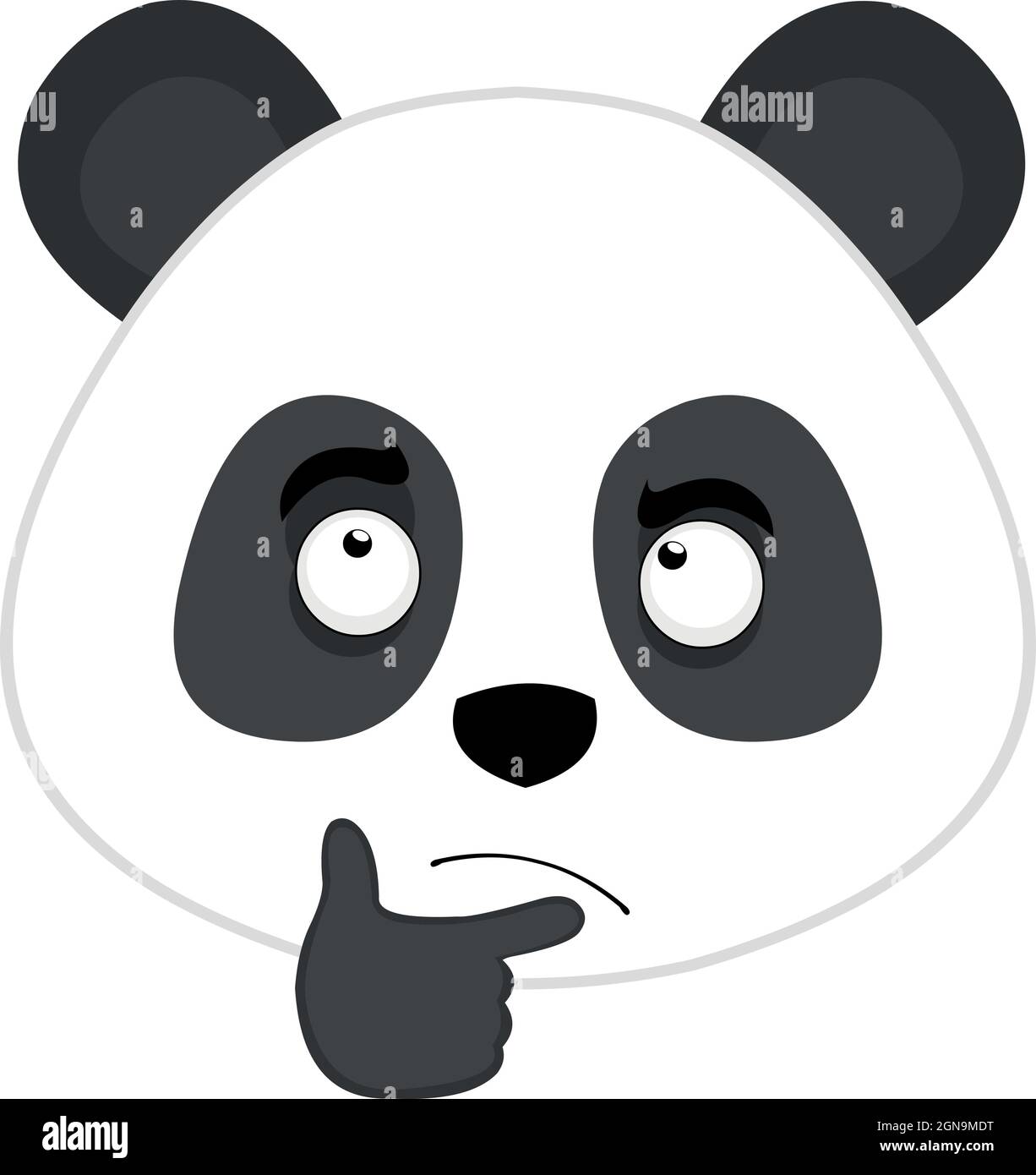 Emoticon vettoriale illustrazione del volto di un orso panda cartoon con un'espressione pensante Illustrazione Vettoriale