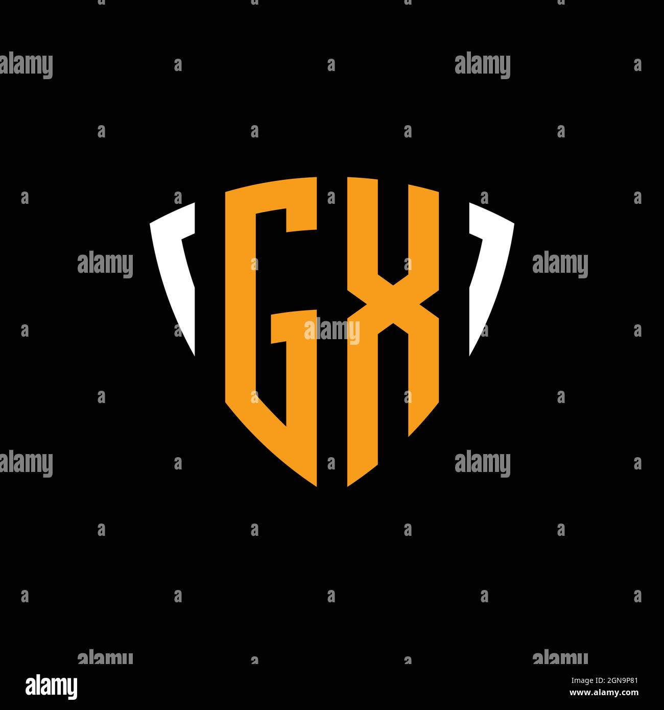 Logo GX con schermo bianco arancione modello isolato su sfondo nero Illustrazione Vettoriale