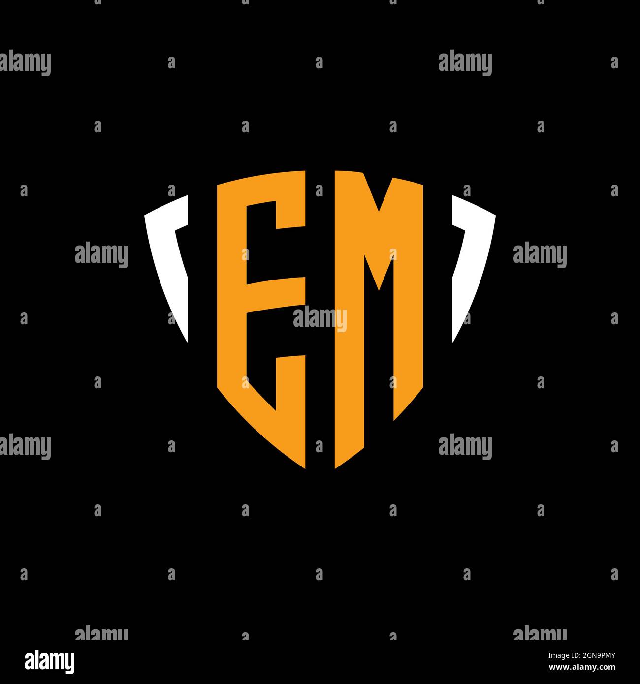 LOGO EM con schermo bianco arancione modello di design isolato su sfondo nero Illustrazione Vettoriale
