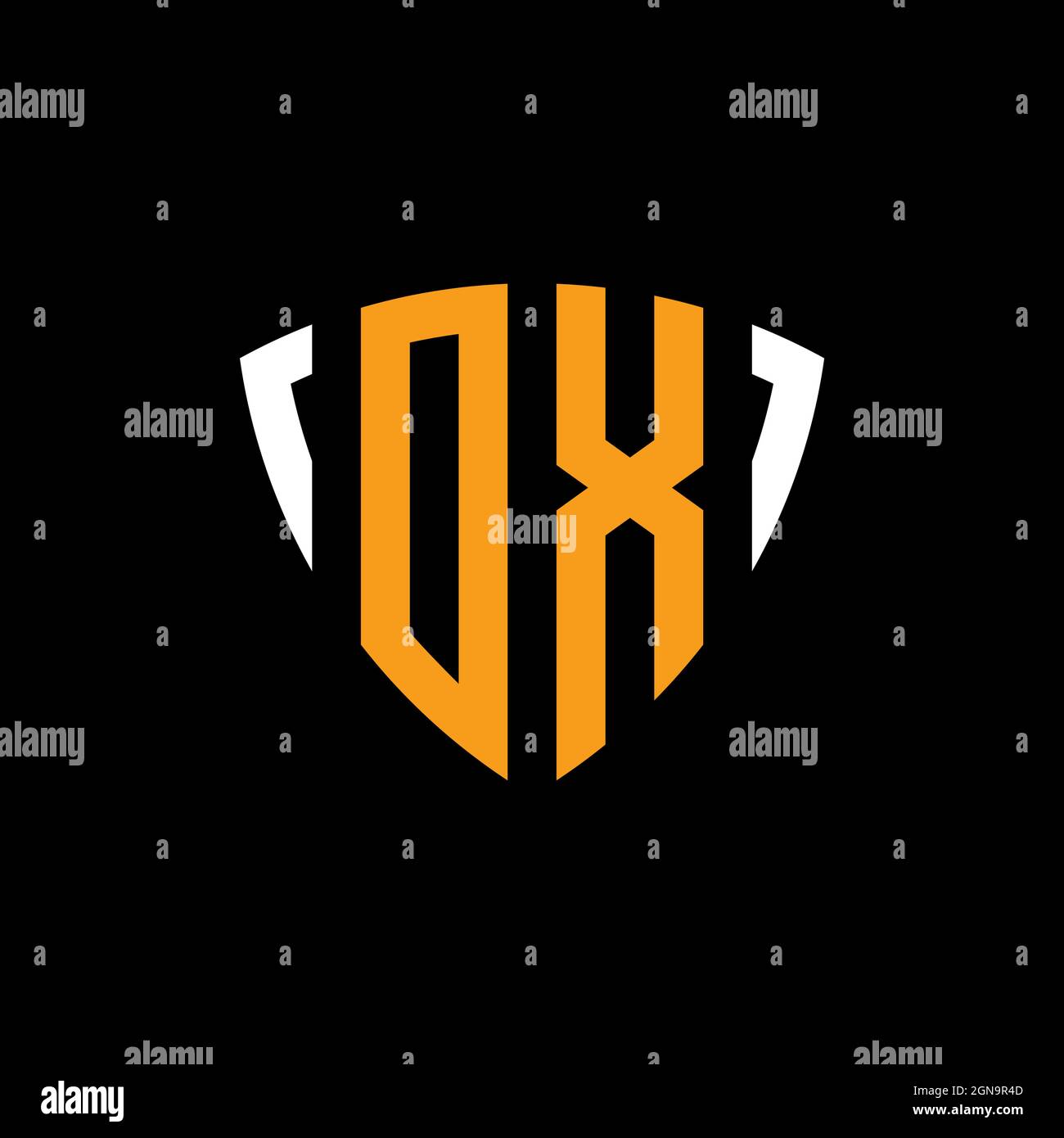 Logo OX con schermo bianco arancione modello di design isolato su sfondo nero Illustrazione Vettoriale