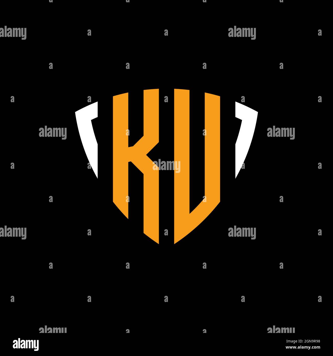 Logo KU con schermo bianco arancione modello isolato su sfondo nero Illustrazione Vettoriale