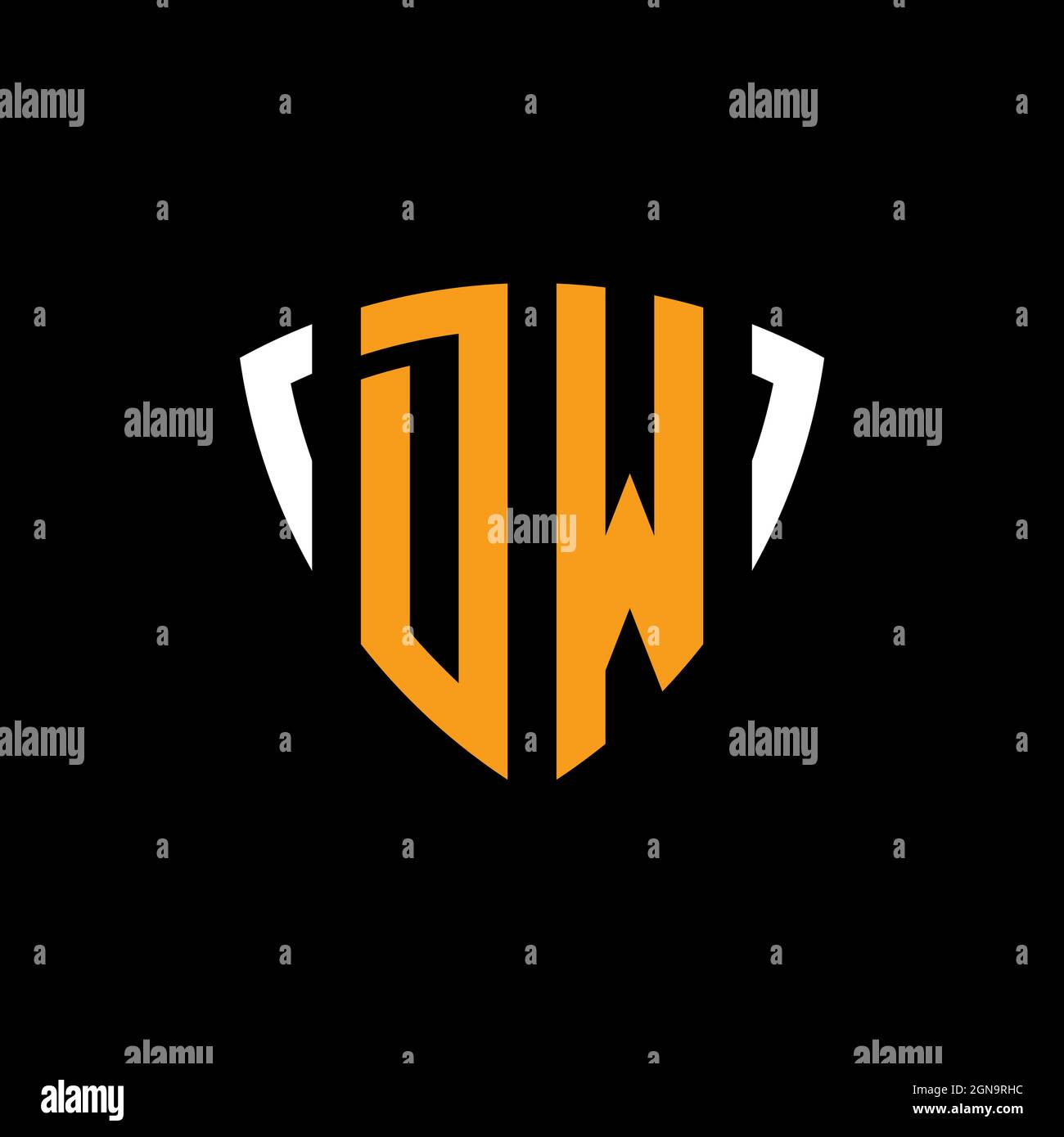 Logo DW con schermo bianco arancione modello isolato su sfondo nero Illustrazione Vettoriale