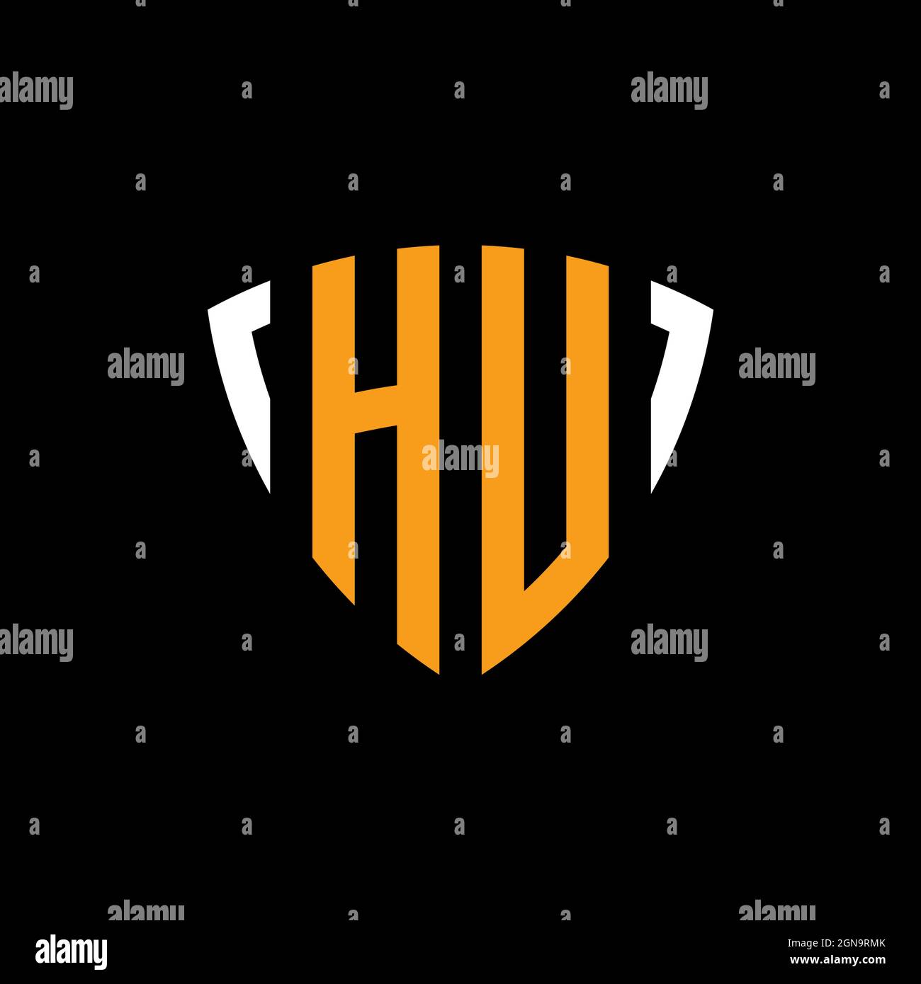 Logo HU con schermo bianco arancione modello di design isolato su sfondo nero Illustrazione Vettoriale