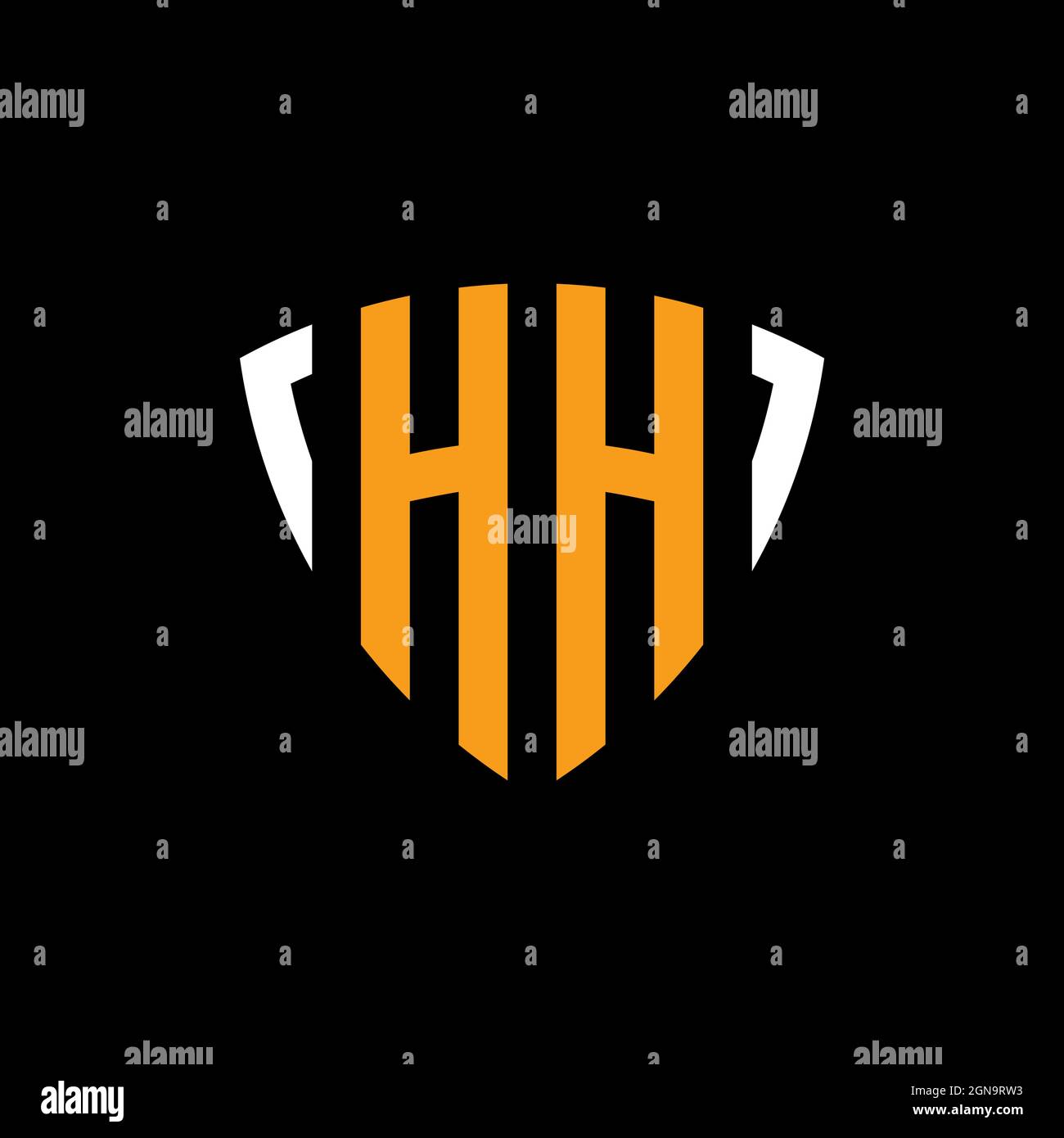 Logo HH con schermo bianco arancione modello isolato su sfondo nero Illustrazione Vettoriale
