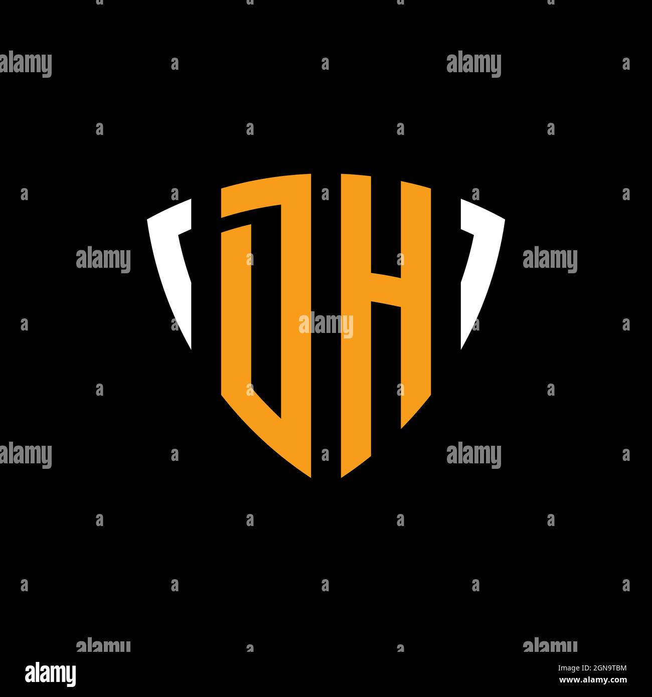 Logo DH con schermo bianco arancione modello isolato su sfondo nero Illustrazione Vettoriale