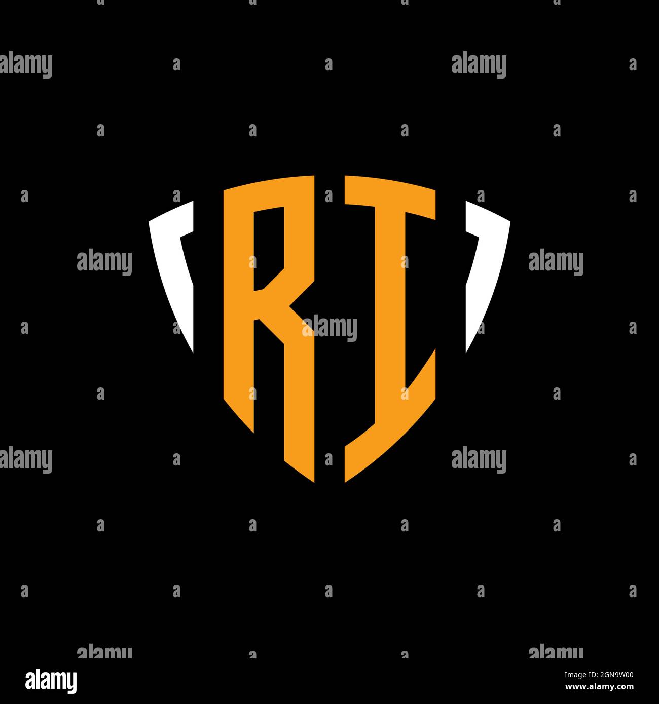 Logo RI con schermo bianco arancione modello isolato su sfondo nero Illustrazione Vettoriale