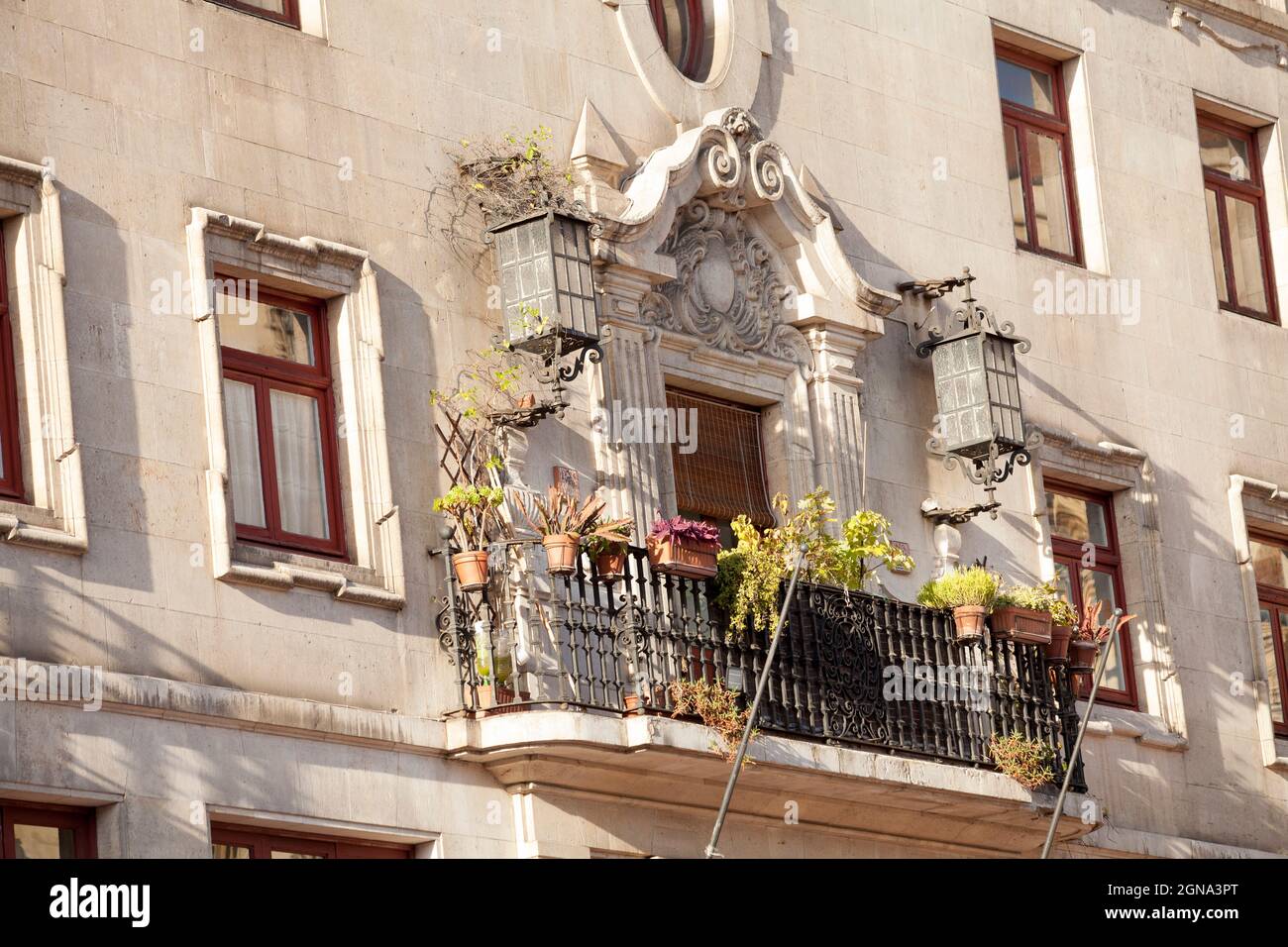 Architettura europea balcone, edifici in spagna, Foto Stock