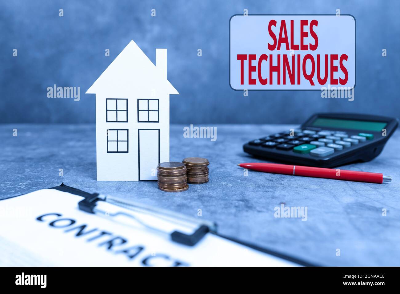 Testi di scrittura tecniche di vendita. Internet Concept metodi che i professionisti delle vendite usano per generare le entrate che comprano le idee della nuova casa, assicurazione della proprietà Foto Stock