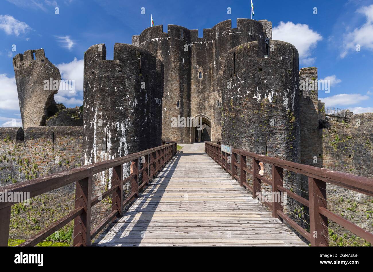 La gatehouse est interno al castello di Caerphilly, Galles del Sud, Regno Unito Foto Stock