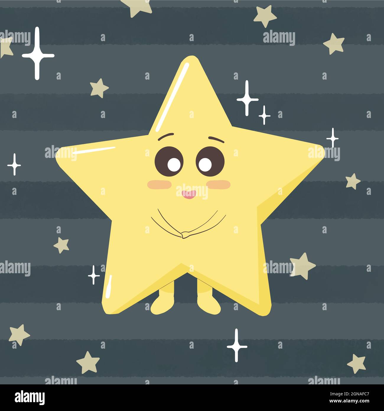 Carino stella e oggetto cosmico impostato su sfondo grigio spazio. Adorabile carino personaggio stella per i libri dei bambini. Kawaii stile cielo isolato grafico Illustrazione Vettoriale