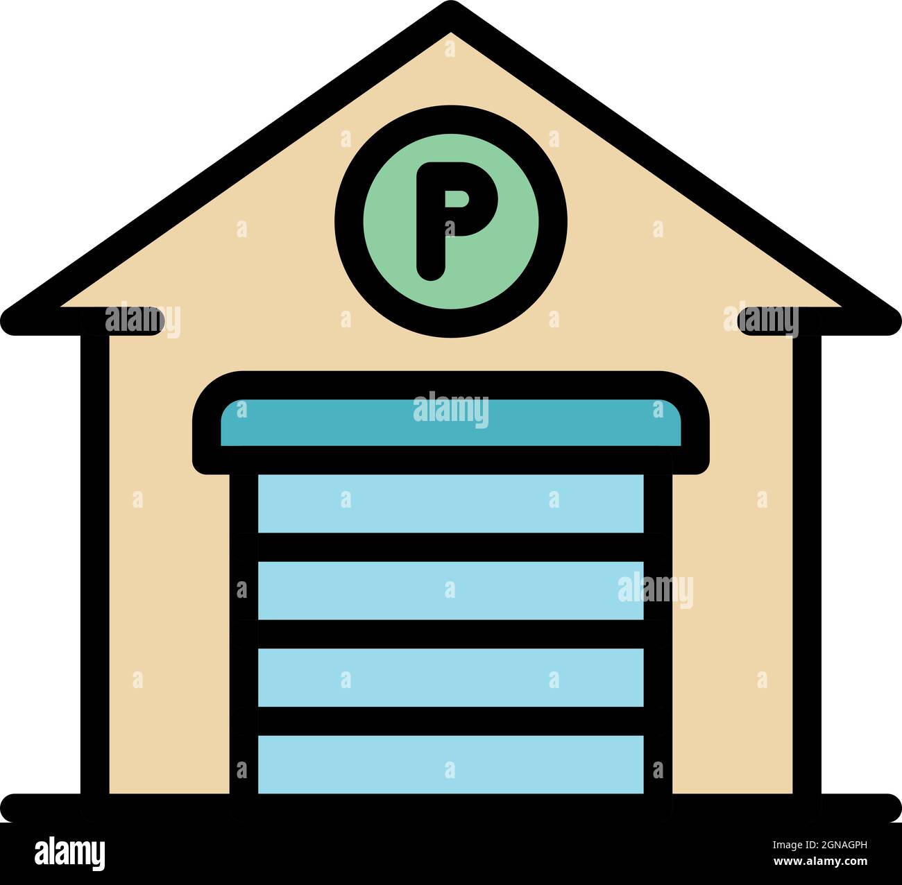 Icona di parcheggio nel garage. Profilo garage vettore icona di colore piatto isolato Illustrazione Vettoriale