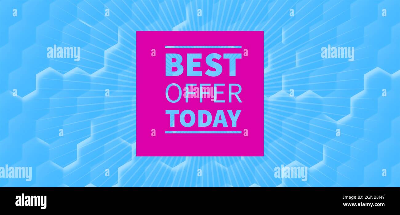 L'offerta rosa migliore di oggi, il banner di vendita mega, lo sfondo astratto degli esagoni blu Foto Stock