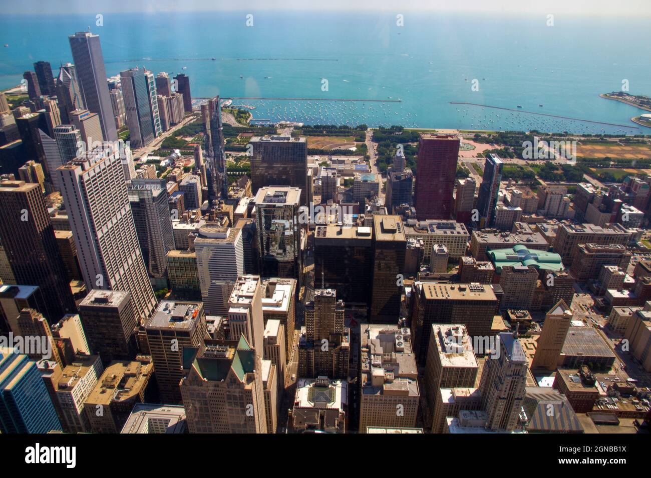 Vista aerea del Chicago il visto da Willis Tower (formerly Sears Tower) piattaforma di osservazione. Foto Stock