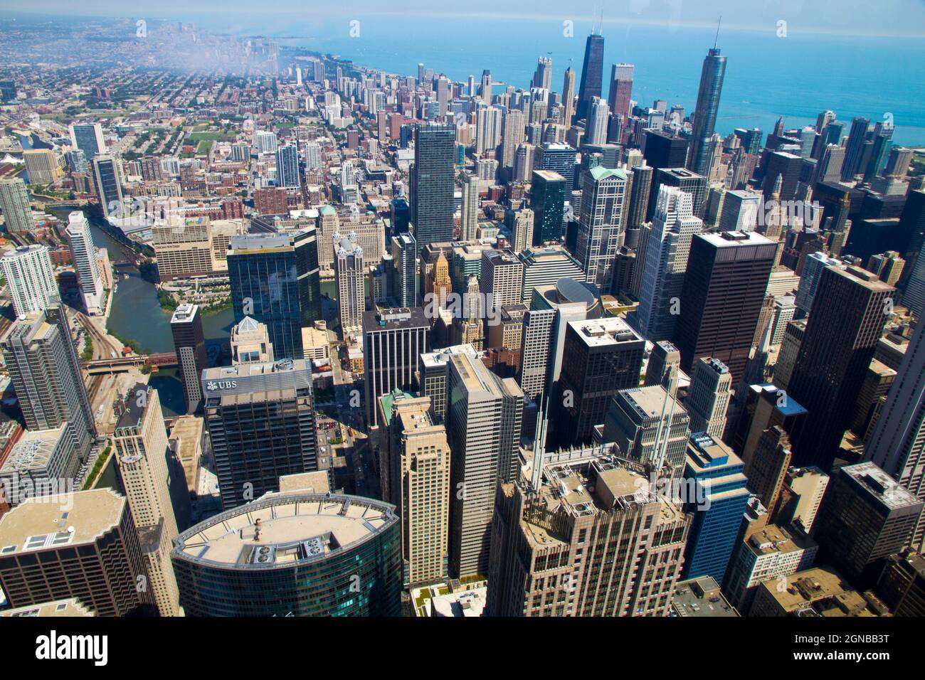 Vista aerea del Chicago il visto da Willis Tower (formerly Sears Tower) piattaforma di osservazione. Foto Stock