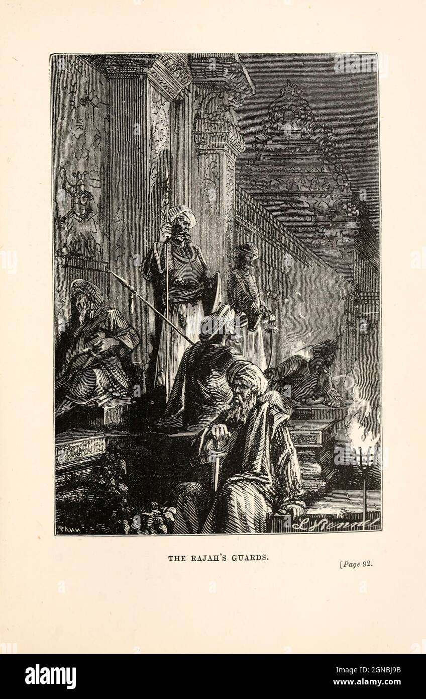 Le Guardie del Rajah dal libro 'intorno al mondo in ottanta giorni' di Jules Verne (1828-1905) tradotto da Geo. M. Towle, pubblicato a Boston da James. R. Osgood & Co. 1873 prima edizione USA Foto Stock