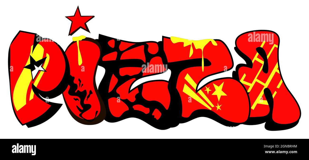 Graffity con testo pizza stratificato eps10 illustrazione vettoriale isolato su sfondo bianco. Illustrazione Vettoriale