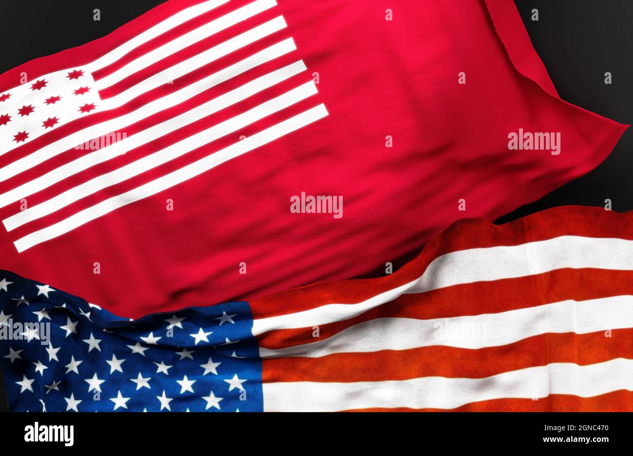 Bandiera di Brandywine insieme ad una bandiera degli Stati Uniti d'America come simbolo di unità tra loro, illustrazione 3d Foto Stock