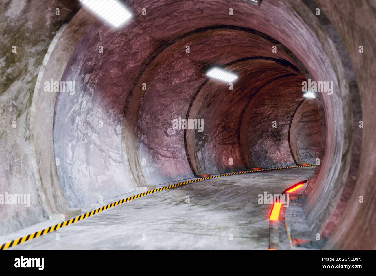 Trasferimento di prodotti tunnel e galleria scientifica, rendering di illustrazioni 3D Foto Stock