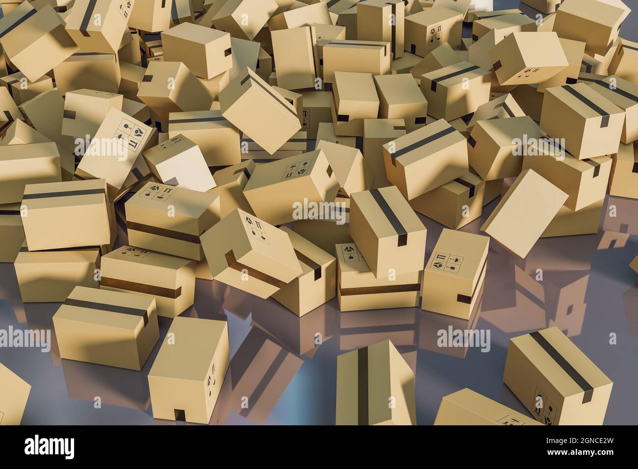 Negozio di scatole per la consegna dei pacchi per lo shopping, rendering di illustrazioni 3D Foto Stock