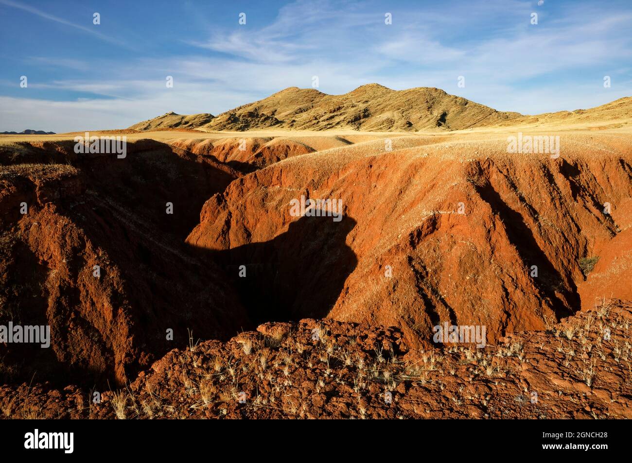 Dune pietrificate nella riserva paesaggistica della Valle di Tsondab nel deserto del Namib, distretto di Windhoek, regione di Khomas, Namibia Foto Stock