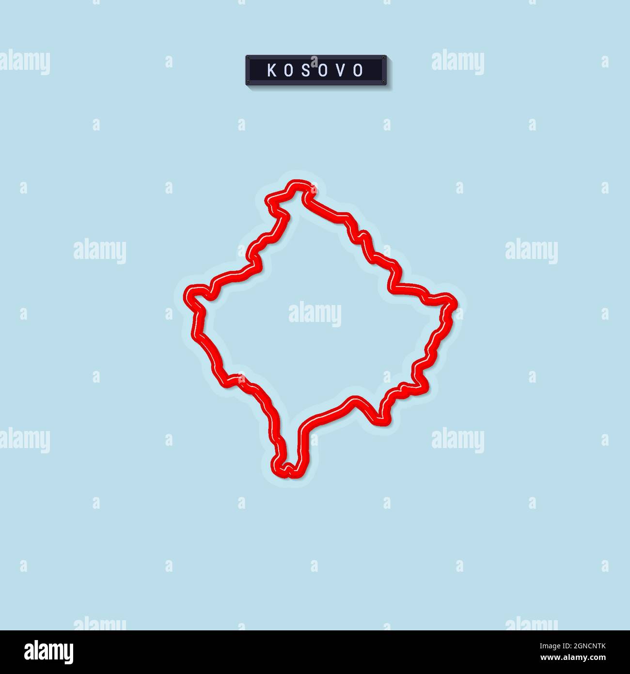 Mappa del Kosovo in grassetto. Bordo rosso lucido con ombra morbida. Targhetta con il nome del paese. Illustrazione vettoriale. Illustrazione Vettoriale