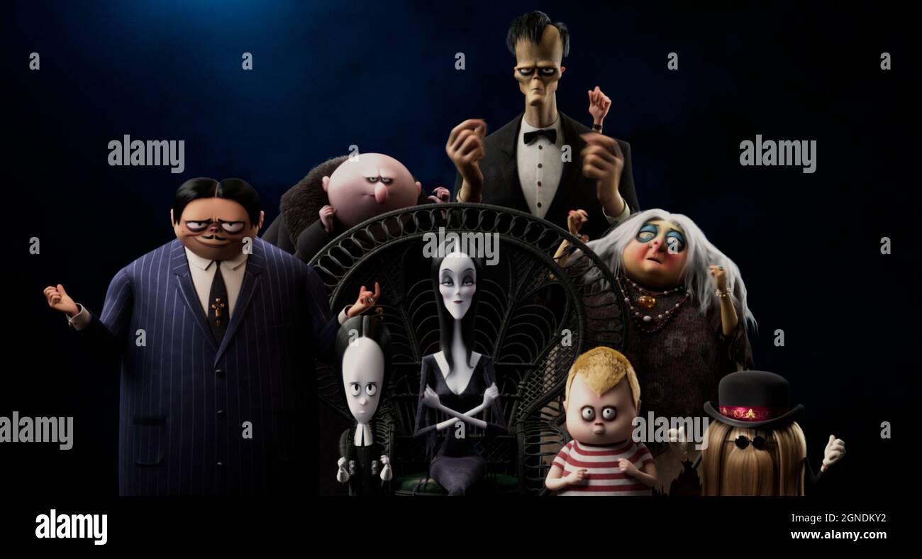 RELEASE DATE: October 1, 2021 TITLE: The Addams Family 2 CASA DI PRODUZIONE: MGM DIRECTOR: Greg TiernanConrad VernonLaura Brousseau PLOT: The Addams Get Tangled up in avventure più stravaganti e si trovano coinvolti in divertenti run-in con tutti i tipi di personaggi ignari. Sequel del film d'animazione del 2019, 'The Addams Family'. CON LA STELLA: (Da L a R) Oscar Isaac come voce di Gomez Addams, Chlo Grace Moretz come voce di mercoledì Addams, Nick Kroll come voce di zio Fester, Charlize Theron come voce di Morticia Addams, Conrad Vernon come voce di urch, Javon Walton come voce di Pugsl Foto Stock