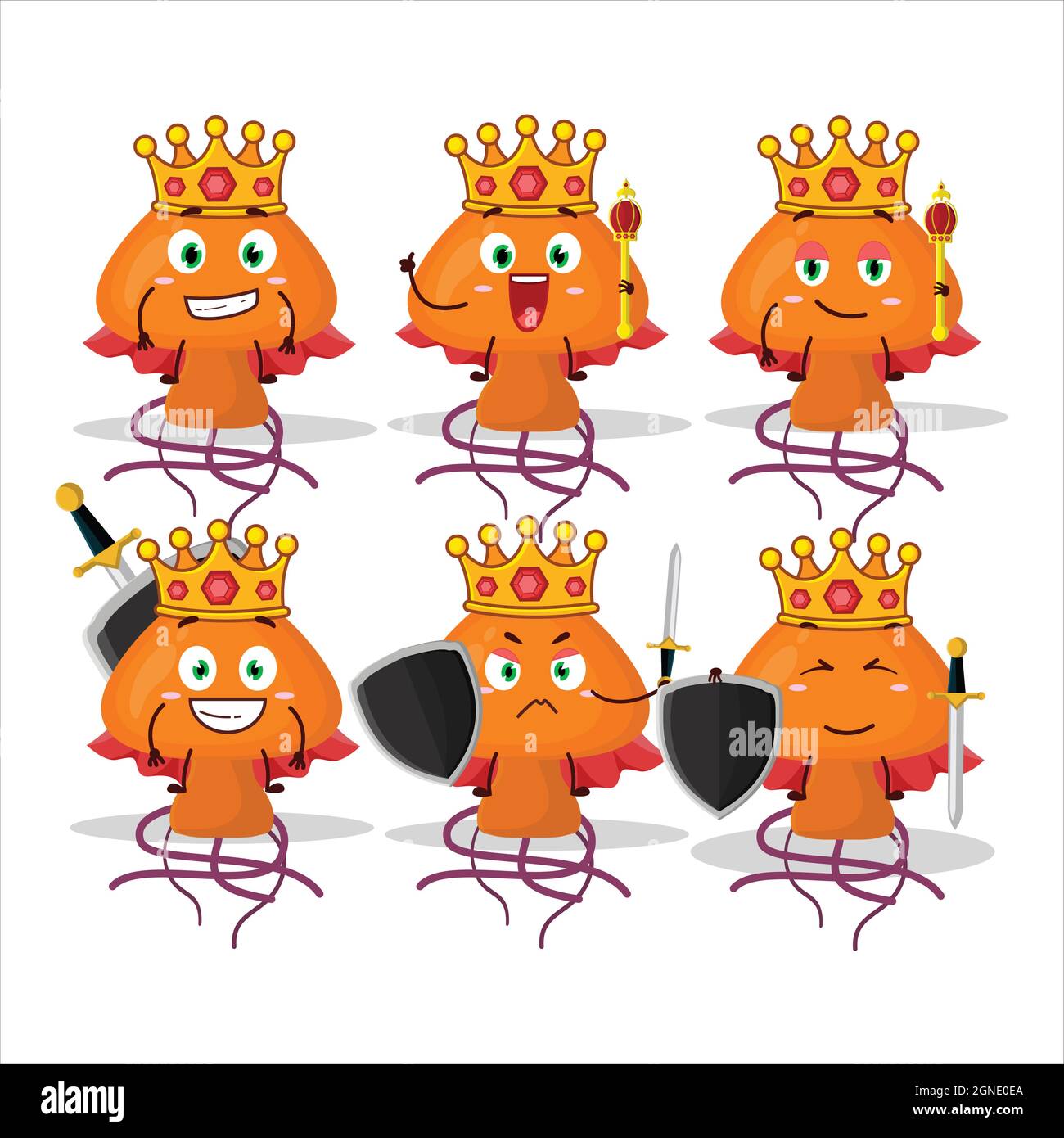 Un carismatico re moordecovirus personaggio cartoon con una corona d'oro. Illustrazione vettoriale Illustrazione Vettoriale