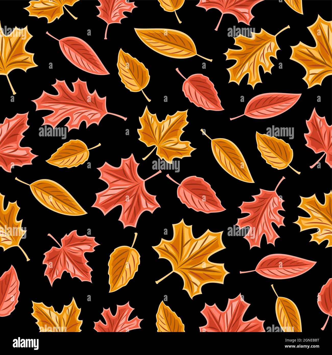 Vector Leaves Seamless Pattern, sfondo quadrato ripetitivo per interni autunnali stagionali, poster con set di illustrazioni ritagliate di varietà autunnale Illustrazione Vettoriale