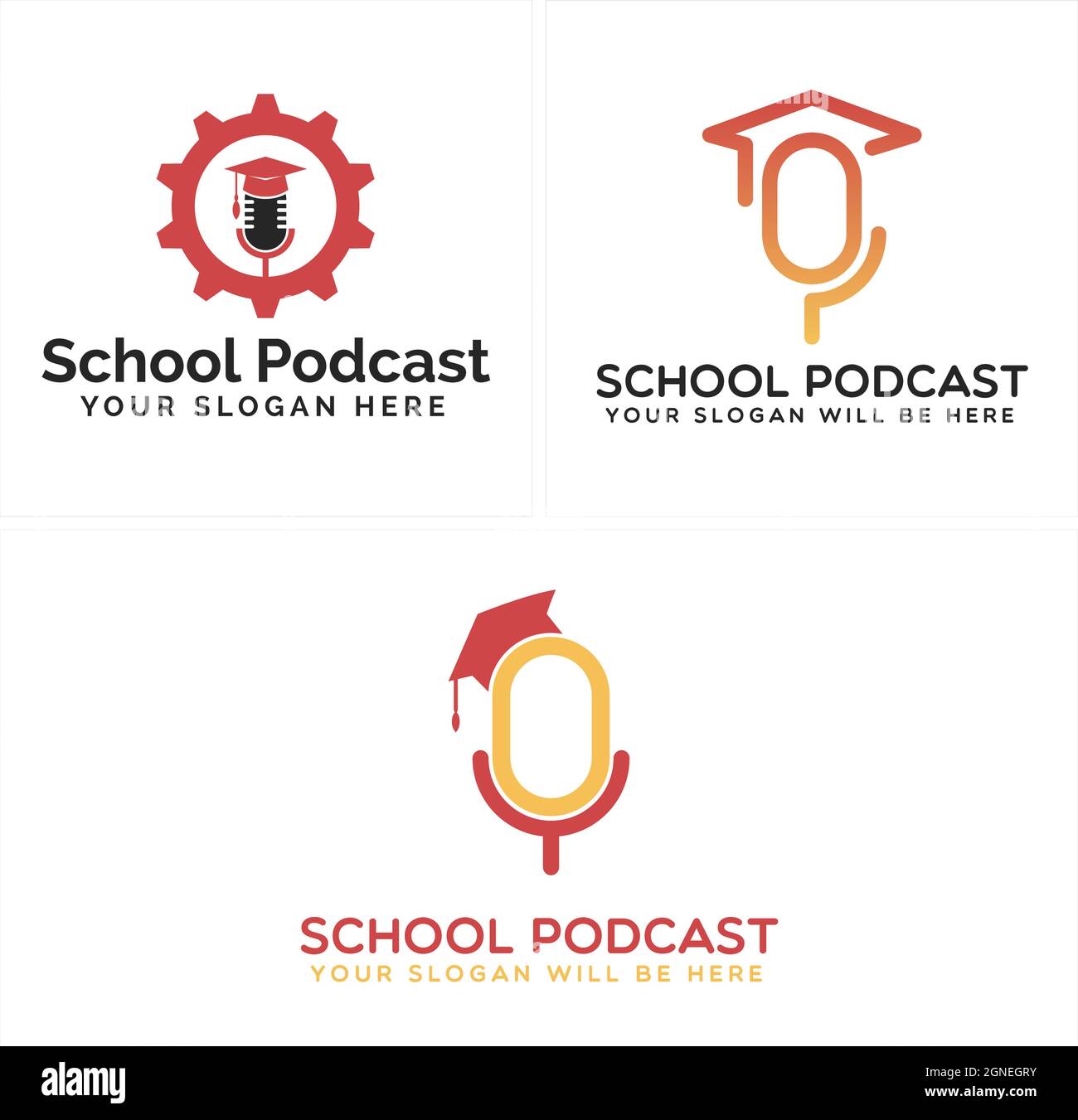Design del logo del podcast di formazione scolastica Illustrazione Vettoriale