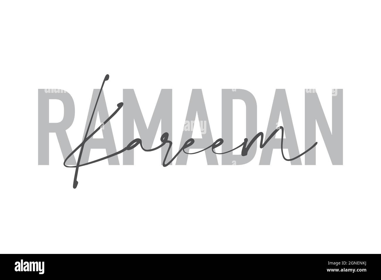 Design tipografico moderno, semplice e minimale di un detto 'Ramadan Kareem' in toni di grigio. Grafica vettoriale elegante, urbana, alla moda e giocosa Foto Stock