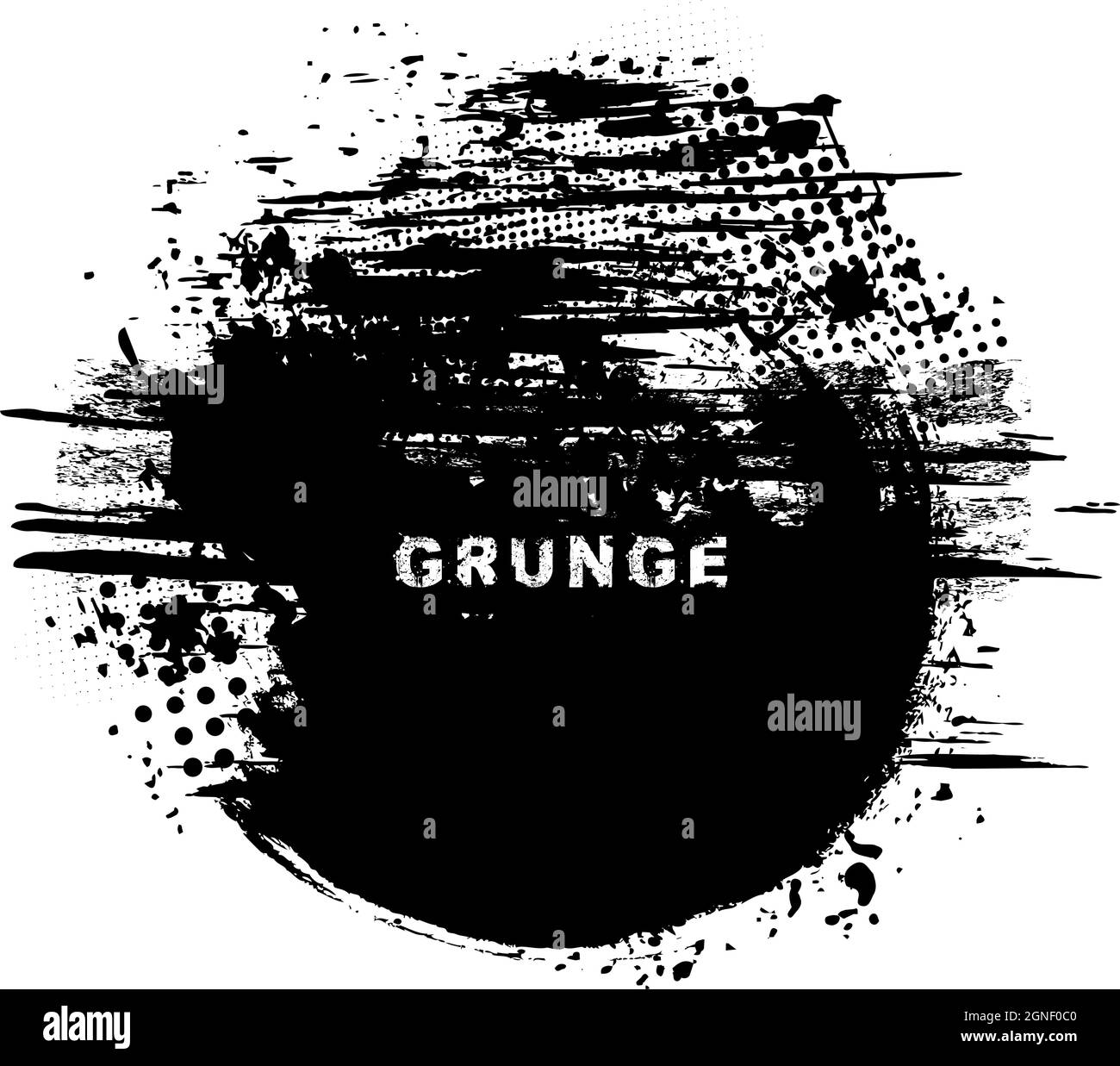 Spatter grunge sfondo con punti di mezzitoni. Tratto pennello vettoriale. Polvere sovrapposizione grano di emergenza. Forma testurizzata vuota per striscioni, badge, emblemi Illustrazione Vettoriale