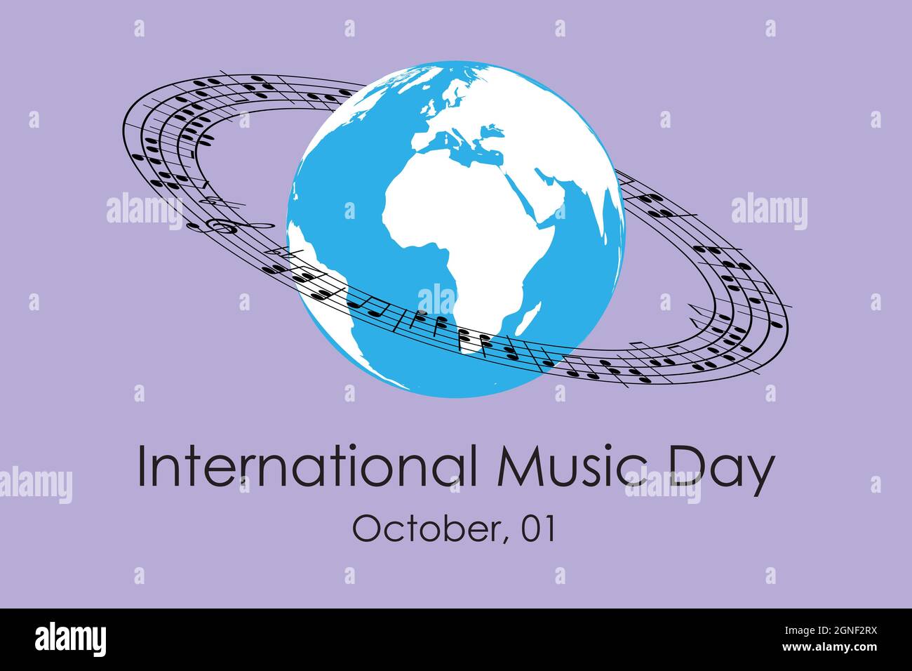 Il mondo è circondato da musice note ring, astratto vettore iilustration di evento internazionale giorno di musica. Illustrazione vettoriale Illustrazione Vettoriale