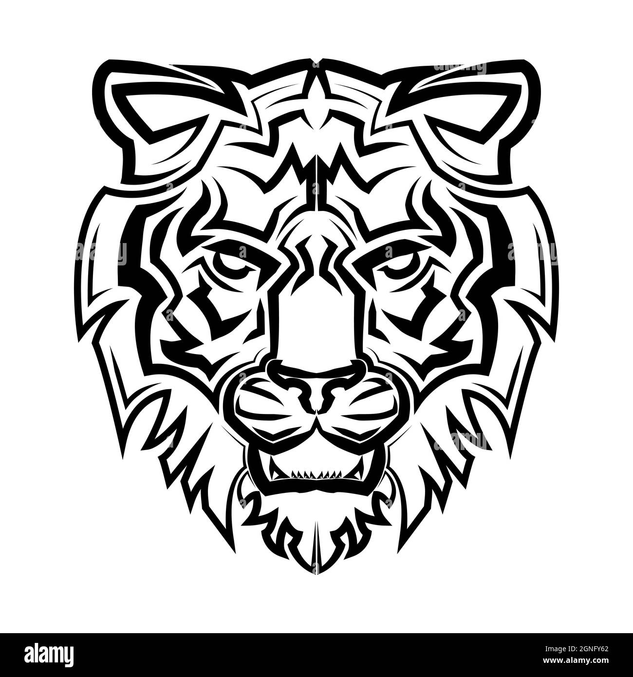 Linea bianca e nera arte della testa della tigre buon uso per simbolo mascotte icona avatar tatuaggio T Shirt design logo o qualsiasi disegno. Illustrazione Vettoriale
