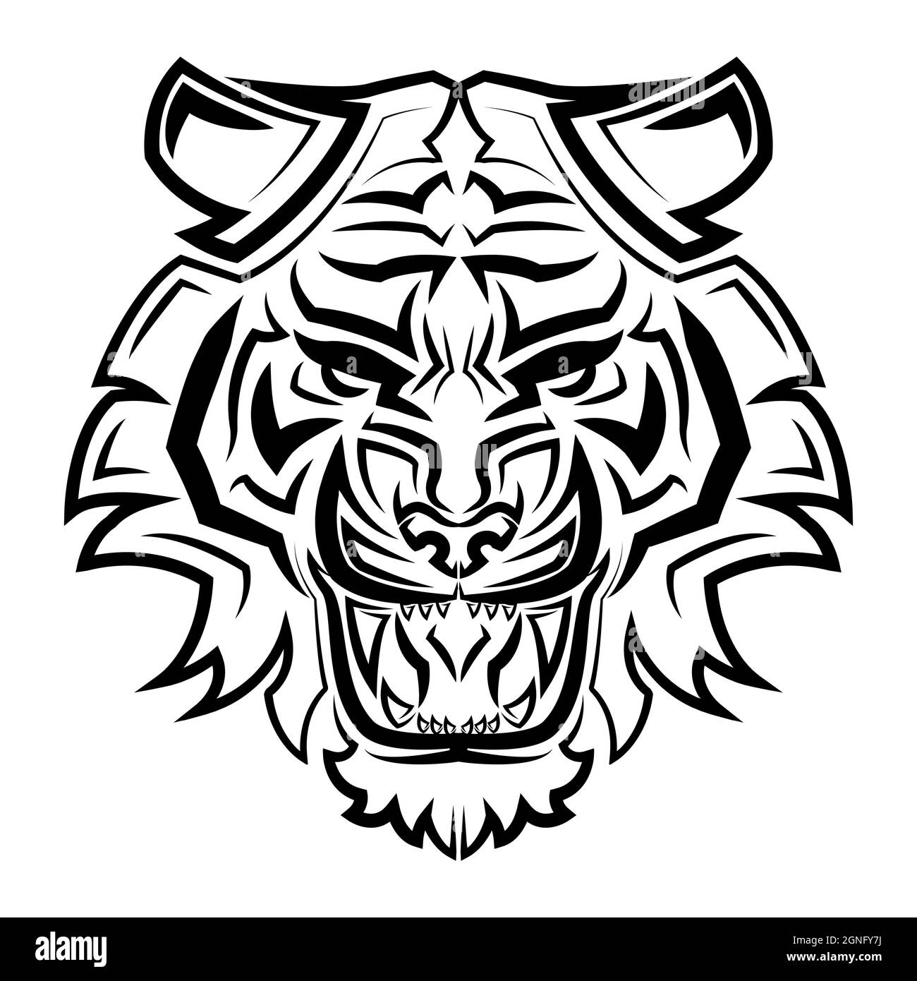 Linea bianca e nera arte della testa della tigre buon uso per simbolo mascotte icona avatar tatuaggio T Shirt design logo o qualsiasi disegno. Illustrazione Vettoriale