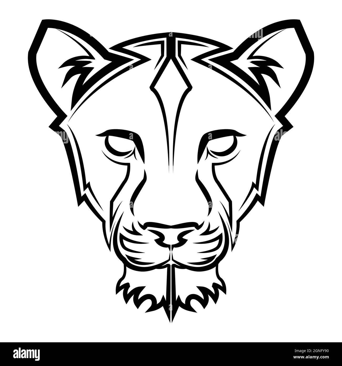 Linea bianca e nera arte della testa senza leone buon uso per simbolo mascotte icona avatar tatuaggio T Shirt design logo o qualsiasi disegno Illustrazione Vettoriale