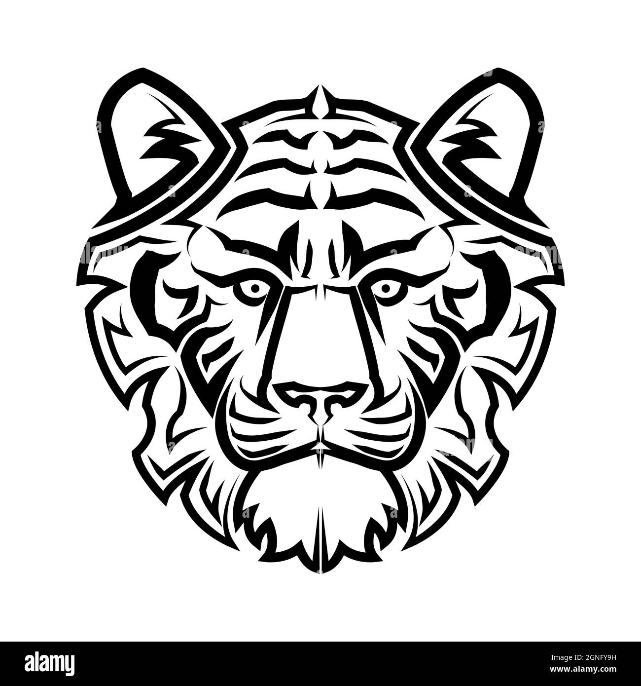 Linea bianca e nera arte della testa della tigre buon uso per simbolo mascotte icona avatar tatuaggio T Shirt design logo o qualsiasi disegno. Illustrazione Vettoriale