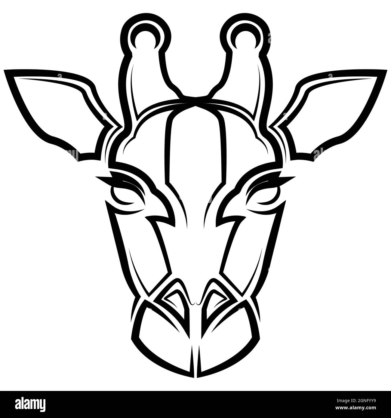 Linea bianca e nera dell'arte della testa della giraffa. Buon uso per simbolo, mascotte, icona, avatar, tatuaggio, T-Shirt design, logo o qualsiasi disegno. Illustrazione Vettoriale