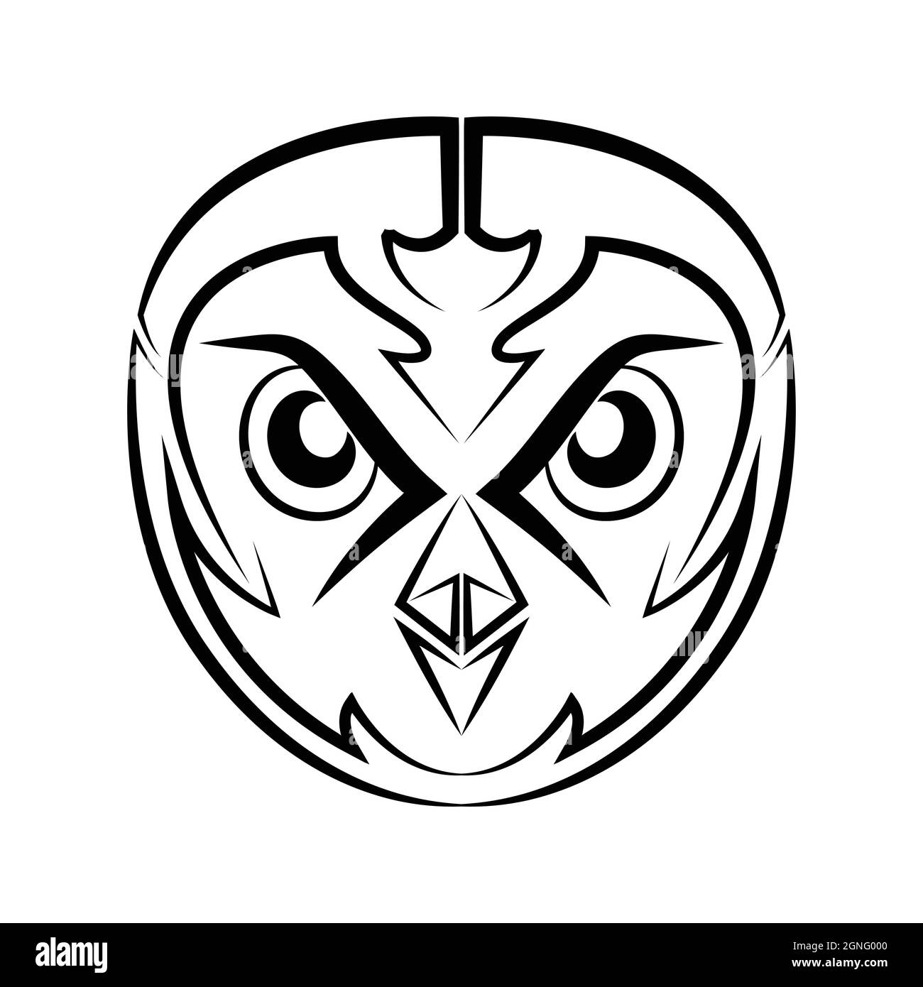 Linea bianca e nera arte della testa di gufo. Buon uso per simbolo, mascotte, icona, avatar, tatuaggio, T-Shirt design, logo o qualsiasi disegno. Illustrazione Vettoriale