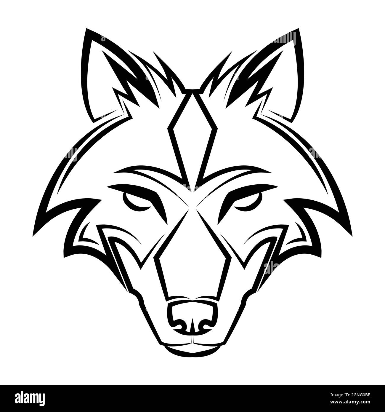 Linea bianca e nera arte della testa del lupo buon uso per simbolo mascotte icona avatar tatuaggio T Shirt design logo o qualsiasi disegno Illustrazione Vettoriale