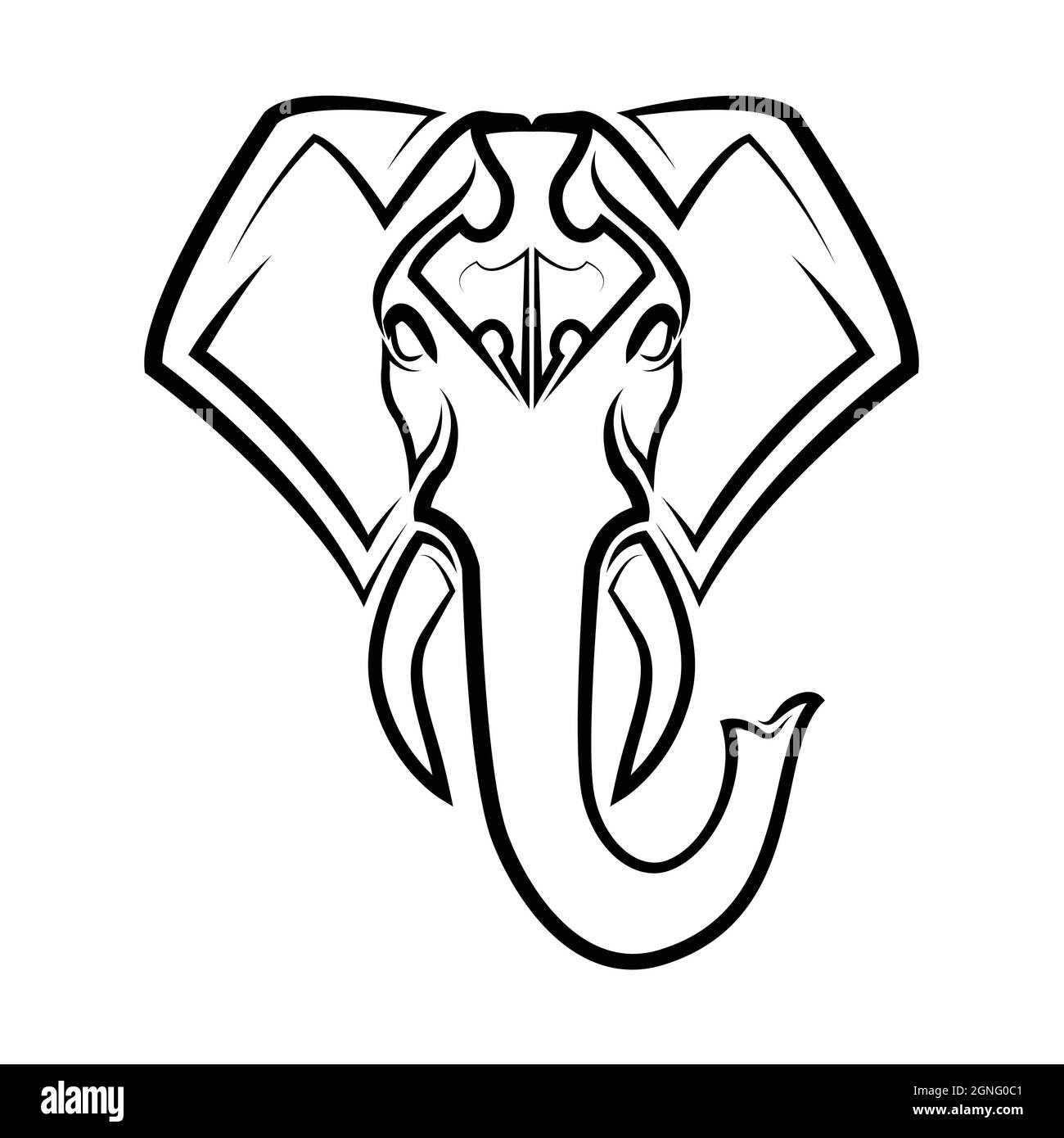 L'arte della linea bianca e nera della parte anteriore della testa dell'elefante. Buon uso per simbolo, mascotte, icona, avatar, tatuaggio, T Shirt design, logo o qualsiasi disegno Illustrazione Vettoriale