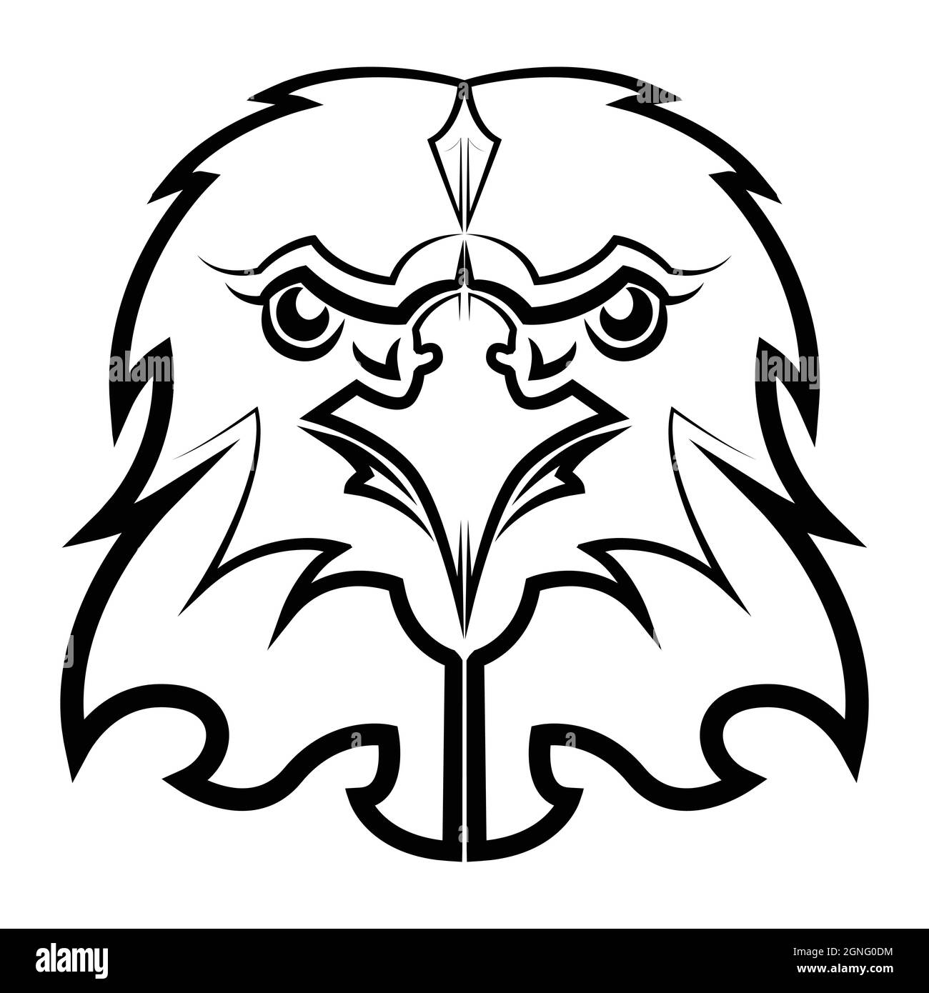 Linea bianca e nera arte della testa di aquila. Buon uso per simbolo, mascotte, icona, avatar, tatuaggio, T-Shirt design, logo o qualsiasi disegno. Illustrazione Vettoriale