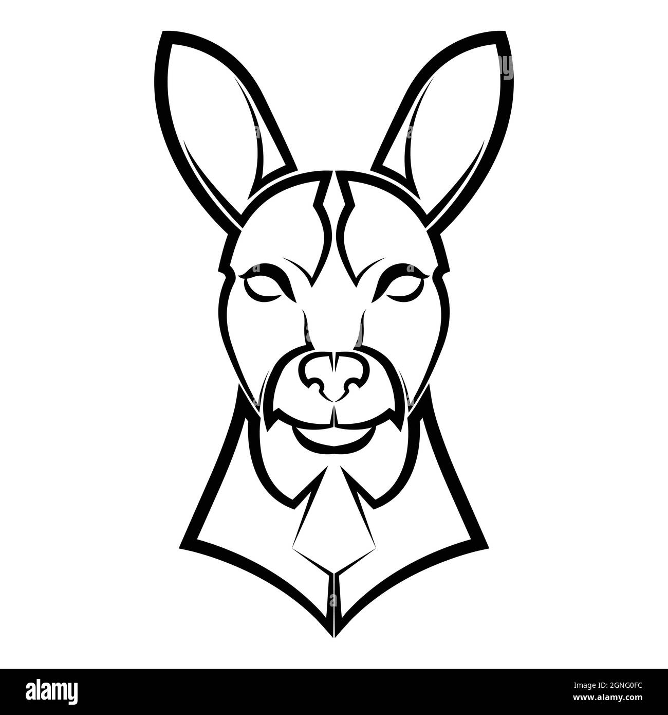 Linea bianca e nera arte della testa di canguro. Buon uso per simbolo, mascotte, icona, avatar, tatuaggio, T-Shirt design, logo o qualsiasi disegno. Illustrazione Vettoriale