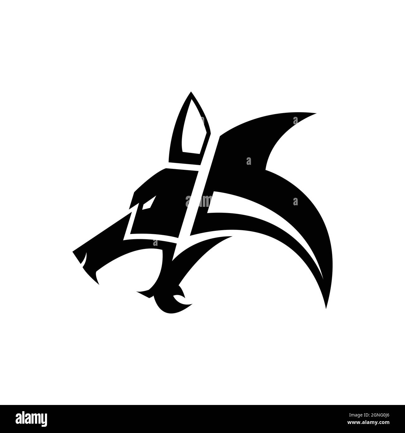 Un'icona della testa con vista laterale del lupo nero Illustrazione Vettoriale