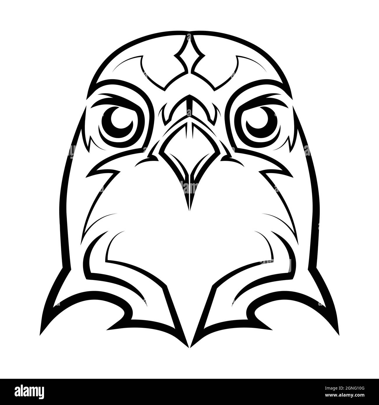 Linea bianca e nera arte della testa di falco. Buon uso per simbolo, mascotte, icona, avatar, tatuaggio, T-Shirt design, logo o qualsiasi disegno. Illustrazione Vettoriale