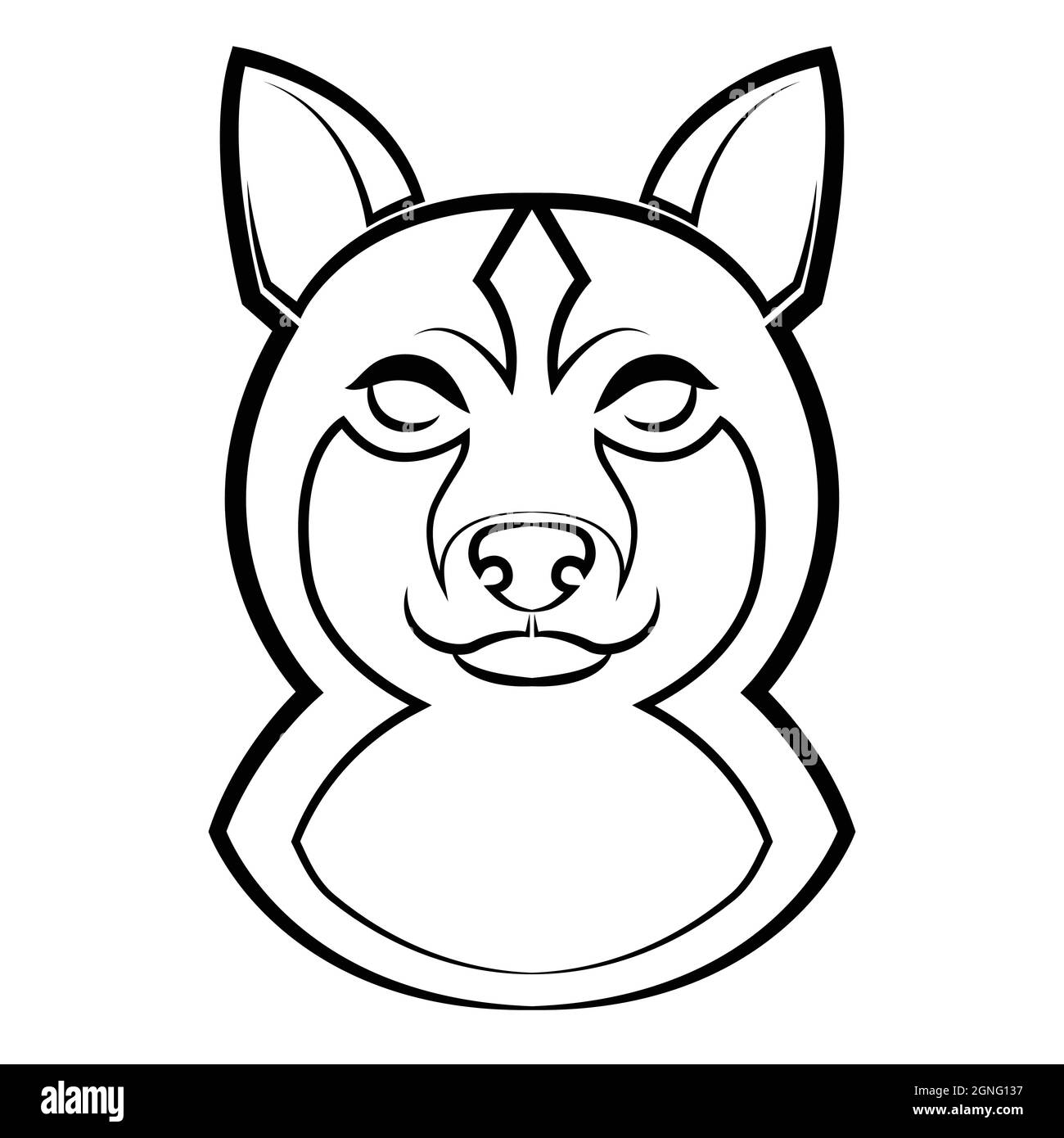 Linea bianca e nera arte della testa di cane shiba. Buon uso per simbolo, mascotte, icona, avatar, tatuaggio, T-Shirt design, logo o qualsiasi disegno. Illustrazione Vettoriale